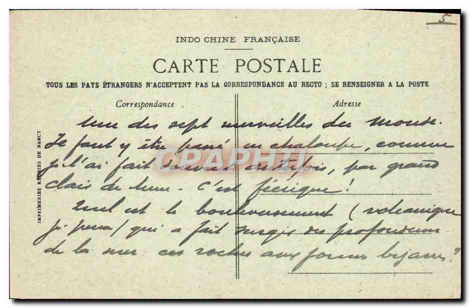 CPA Tonkin Baie D'Along Passe Profonde — Rückseite