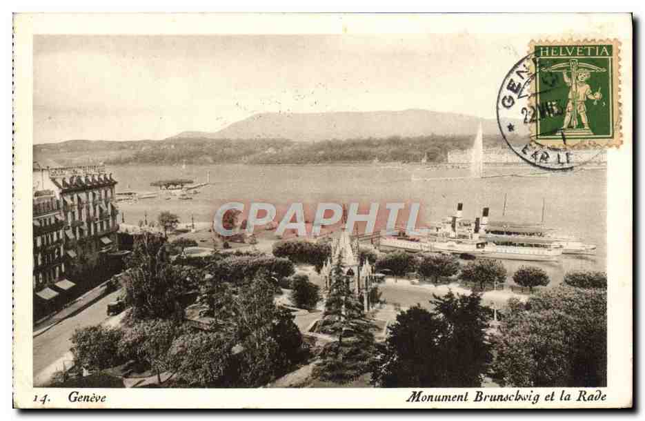 CPA Geneve Monument Brunschwig Et La Rade Bateau