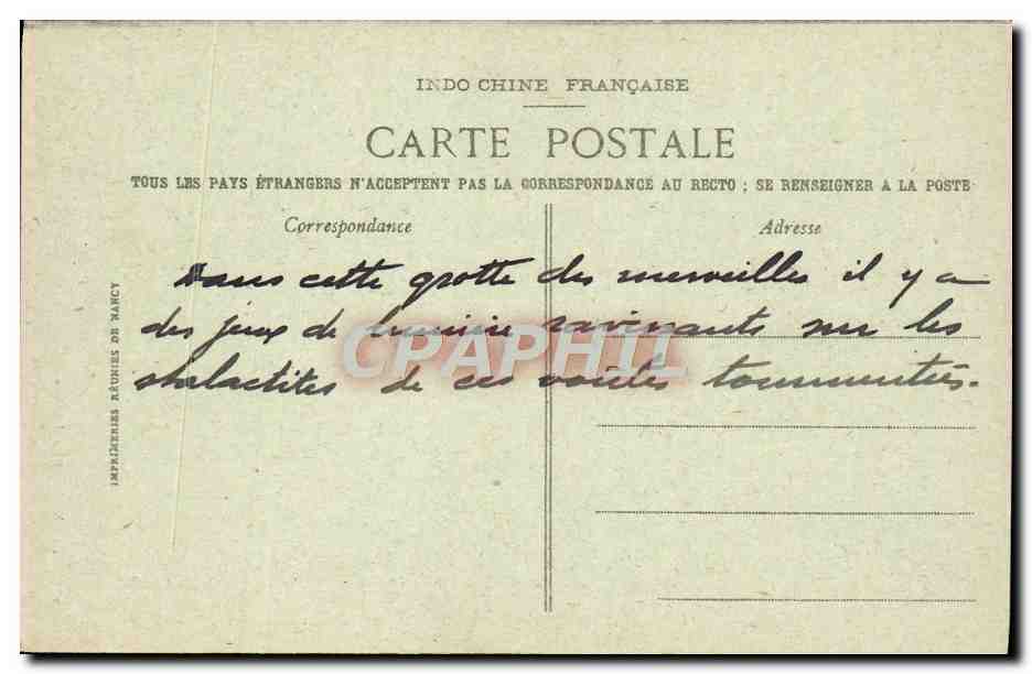 CPA Tonkin Baie D'Along Interieur de la grotte des merveilles — Rückseite