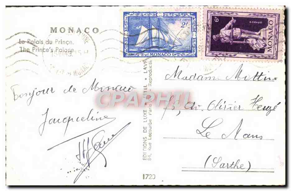 CPM Monaco Le Palais Du Prince — Rückseite
