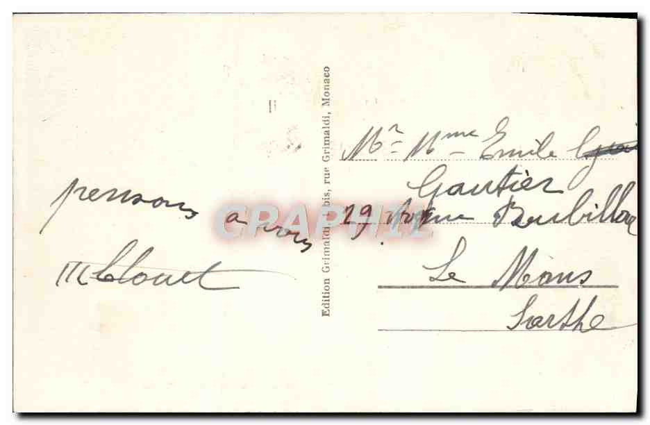 Monte-Carlo — Le Café de Paris, vue prise de l'Entrée du Casino — Édition Grimaldi, n°345 — Achterkant