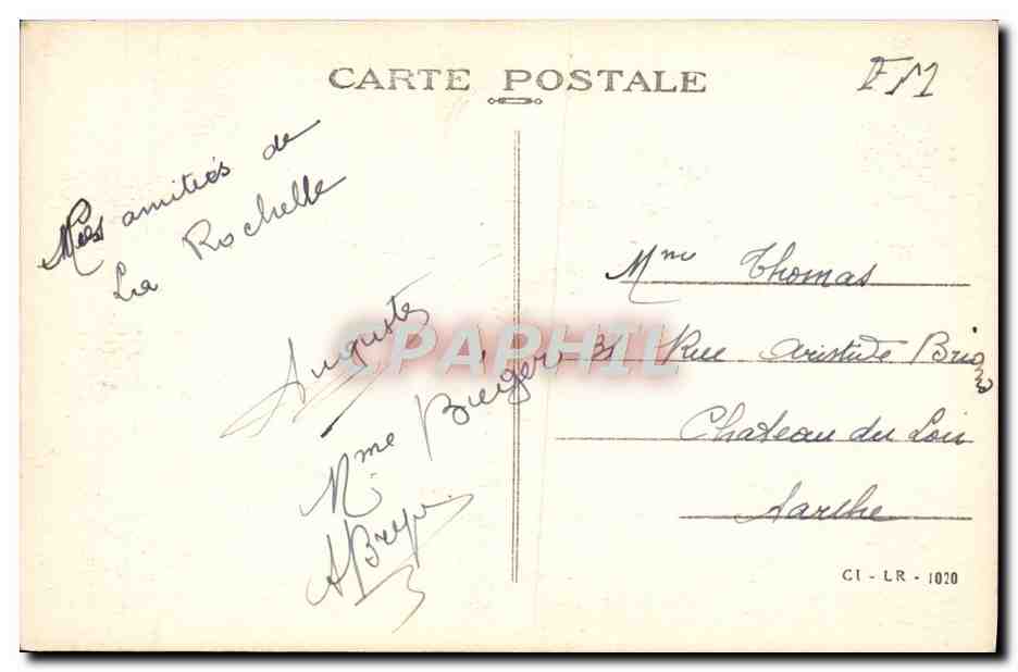 Gare de La Rochelle — vue de la gare avec son horloge — éditée par Ramuntoche, n° 1020 — Verso
