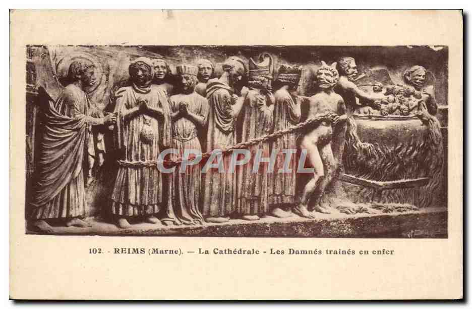 CPA Reims La Cathedrale Les Damnes Traines En Enfer Diable