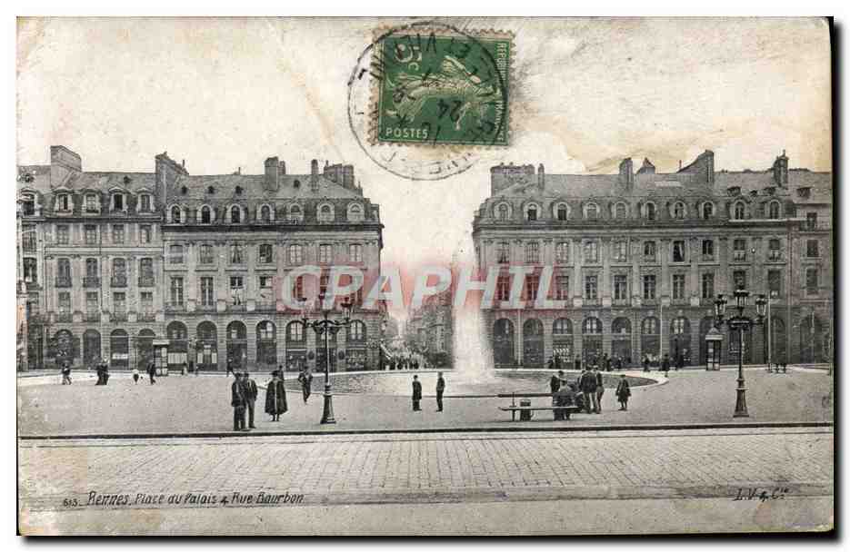 CPA Rennes Place Du Palais Rue Rourbon
