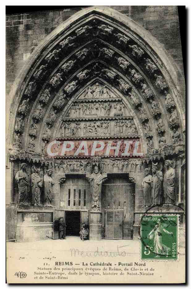 CPA Reims La Cathedrale Portail Nord