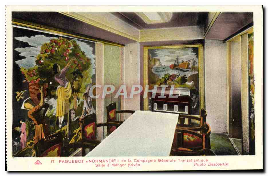 CPA Paquebot Normandie de la Compagnie Generale Transatlantique Salle a manger privee