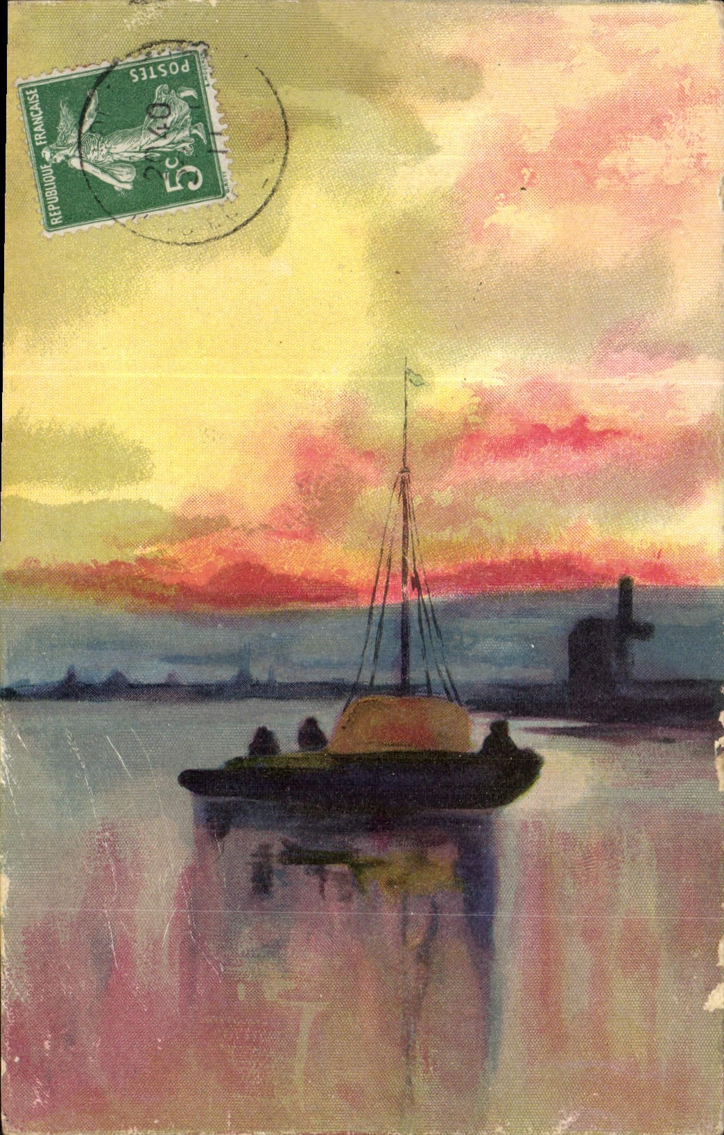 Sonnenuntergang über einen See — Ansicht von Nogent-le-Rotrou — E. L. Paris