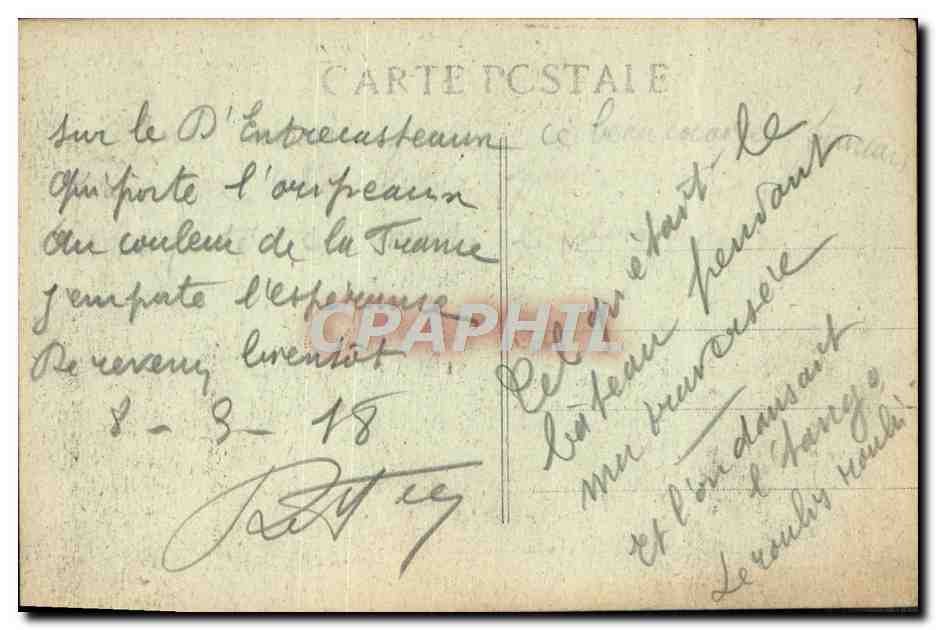D'Entrecasteaux — Croiseur cuirassé de 1er rang en manœuvre de combat — R. Grimaud & Cie, 34 rue Mazenoot, Marseille — Verso
