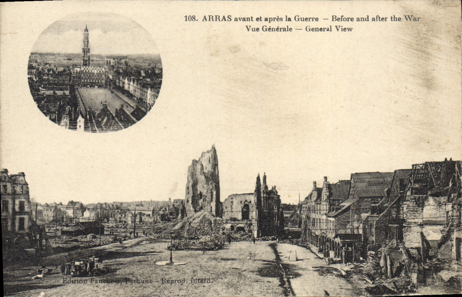 Arras avant et après la Guerre — Vue Générale — Édition Farchion, Berhune