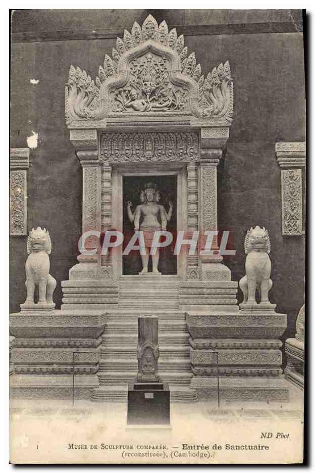 Antike Ansichtskarte Museum der Vergleichenden Skulptur Eingang zum Heiligtum Kambodscha Indochina-Stempel