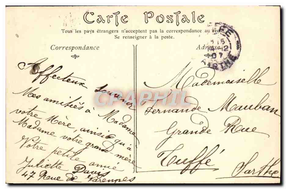 CPA Paris Perspective du Jardin des Tuileries et de la rue de Rivoli — Rückseite