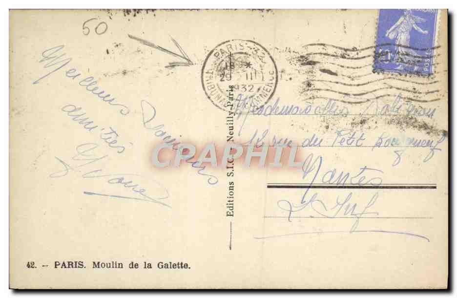 CPA Paris Moulin de la Galette — Rückseite