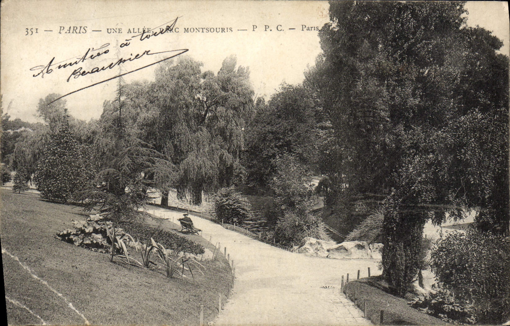 Antike Ansichtskarte Paris Eine Allee im Parc Montsouris