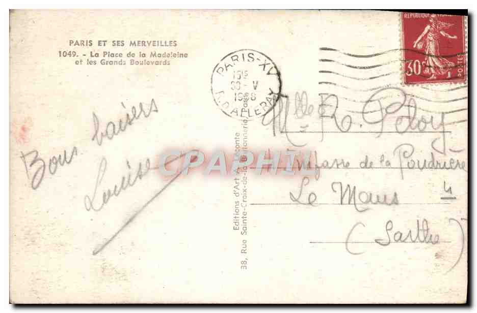 CPA Paris Et Ses Merveilles La Place de la Madeleine et les grands boulevards — Verso