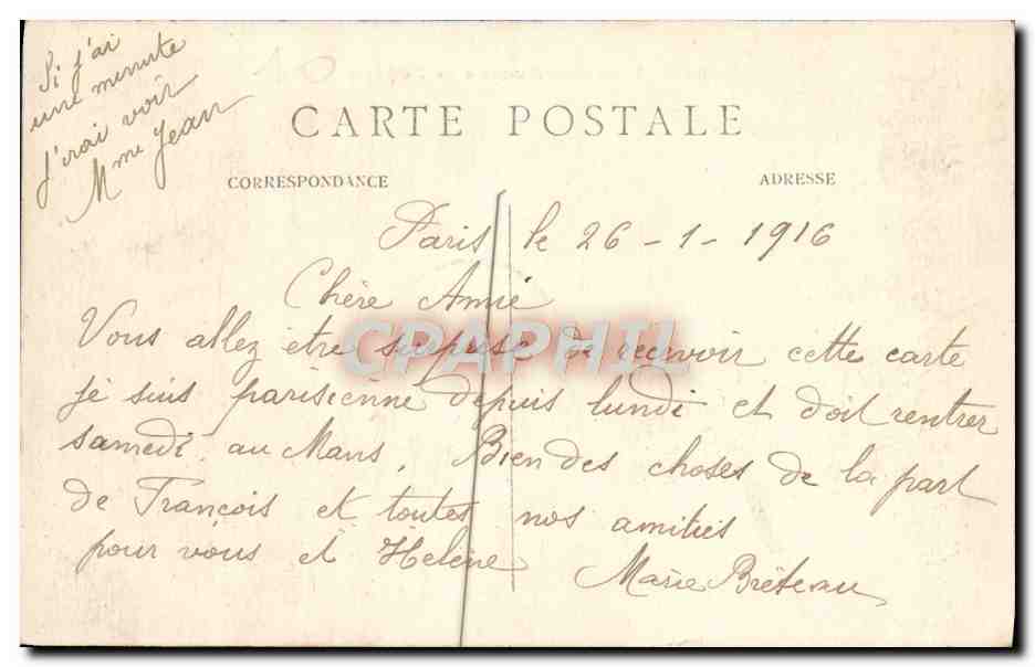 CPA Paris Avenue de L'Opera — Rückseite