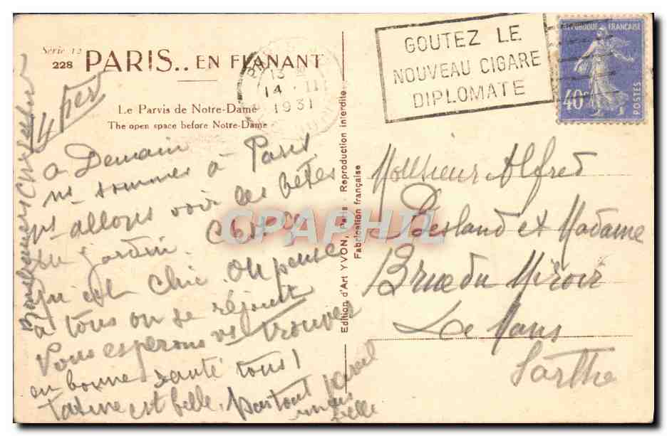 CPA Paris La Parvis de Notre Dame  — Rückseite