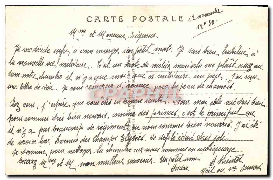 CPA Paris Caserne Des Toureiles Batiment B — Rückseite