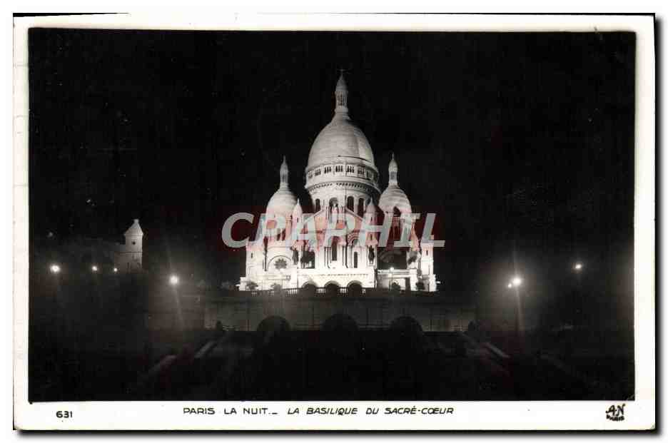 CPA Paris La Nuit La Basilique du Sacre Coeur