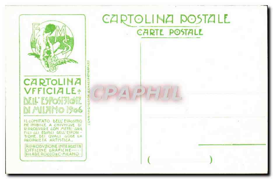 CPA Milano 1906 Salone dei Concerti al Parco  — Rückseite
