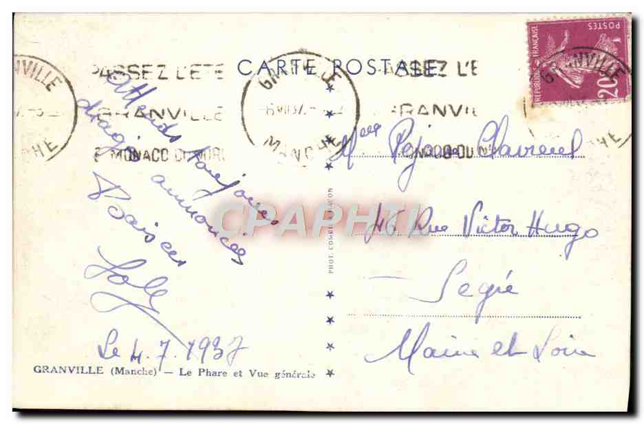 CPM Granville Le Phare et vue Generale — Rückseite