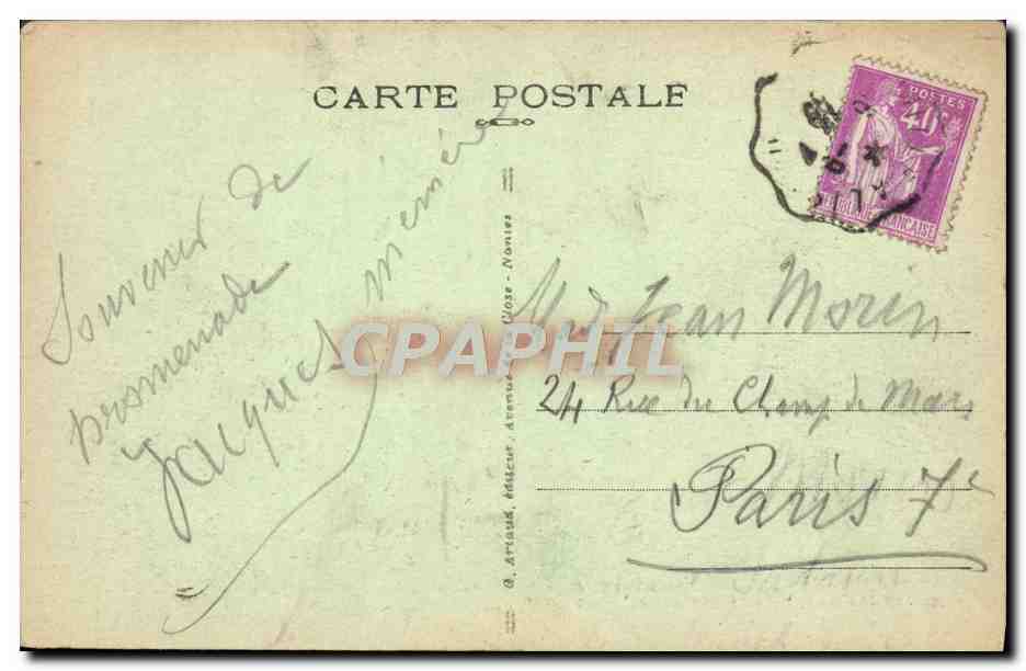 Deauville, "La Plage Fleurie" — vue de la plage avec cabines et promeneurs — éditeur A. Arnaud, n°14 — Rückseite