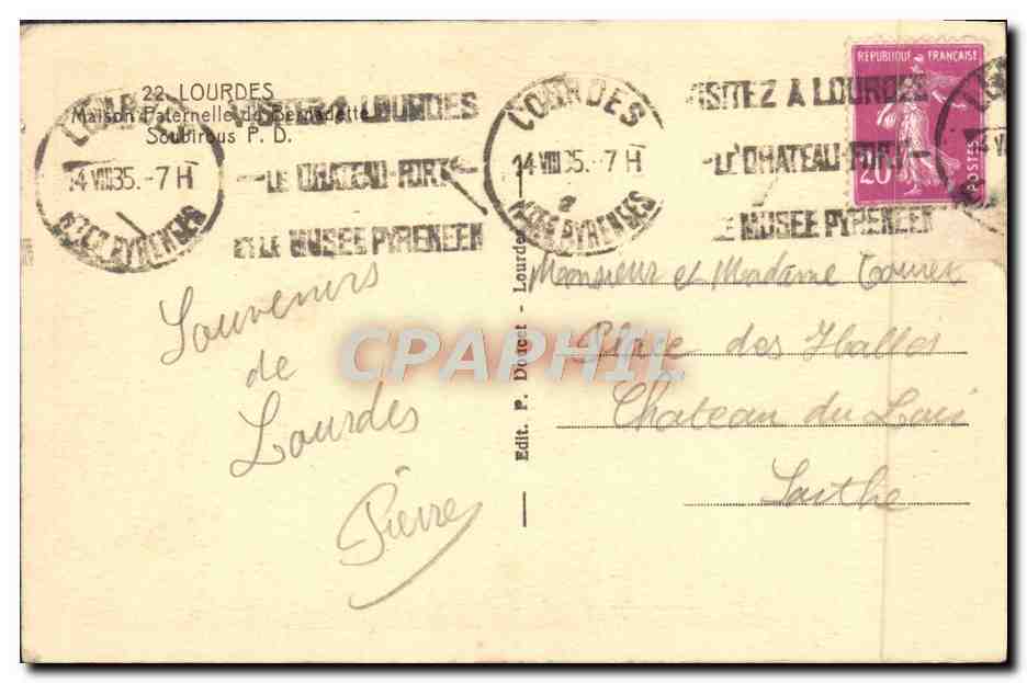 CPA Lourdes Maison paternelle de Bernadette Soubirous — Verso
