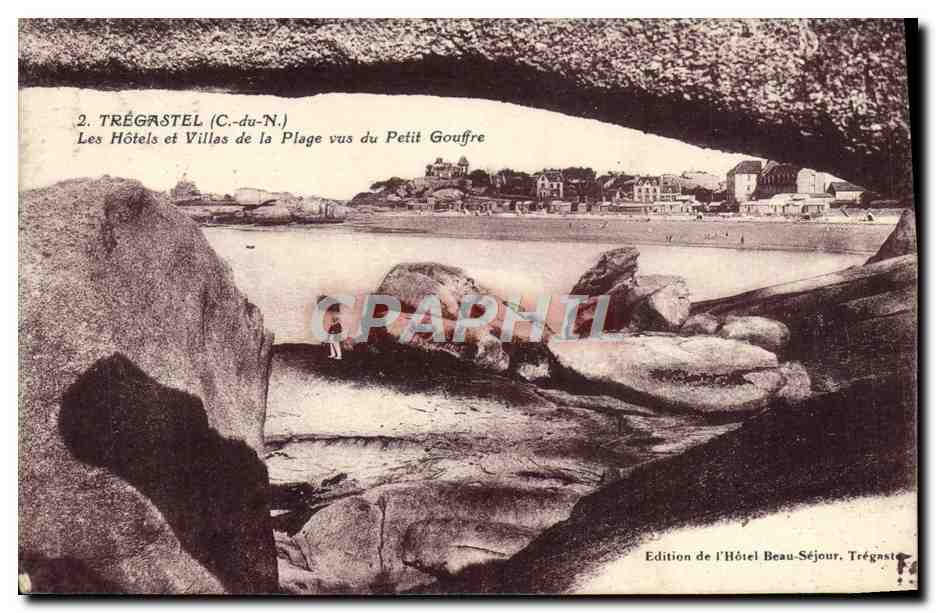 TREGASTEL (C.-du-N.) — Les Hôtels et Villas de la Plage vus du Petit Gouffre — Edition de l'Hôtel Beau-Séjour, Trégastel