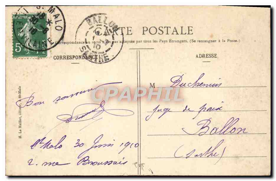 CPA Dinard La Plage Maree Montante — Rückseite