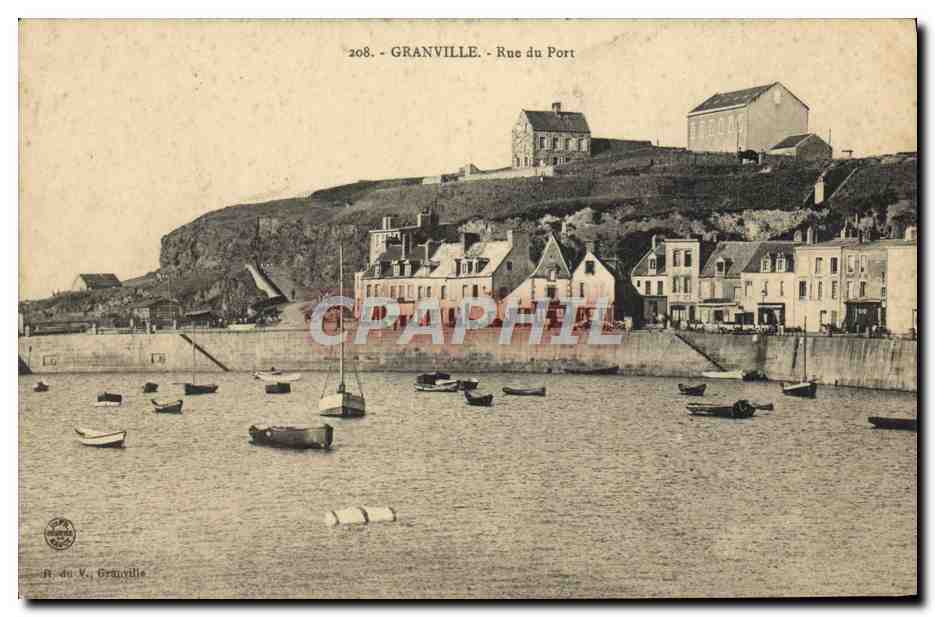 Granville - Rue du Port — vue du port avec bateaux — éditeur R. du V. Granville, n° 208