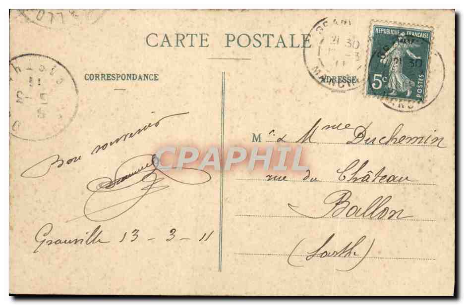 Granville - Rue du Port — vue du port avec bateaux — éditeur R. du V. Granville, n° 208 — Reverso
