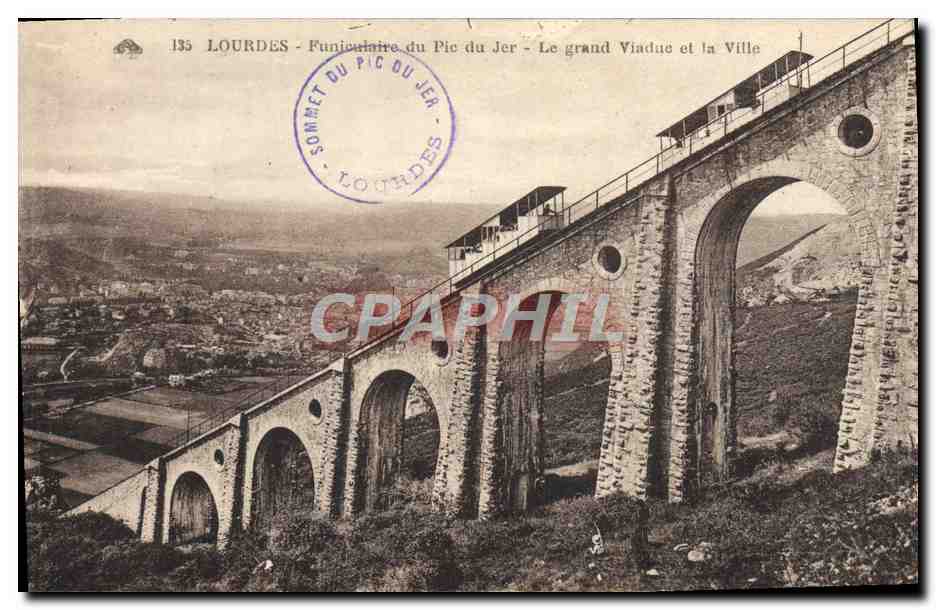 CPA Lourdes Funiculaire du Pic du Jer Le grand viaduc et la ville