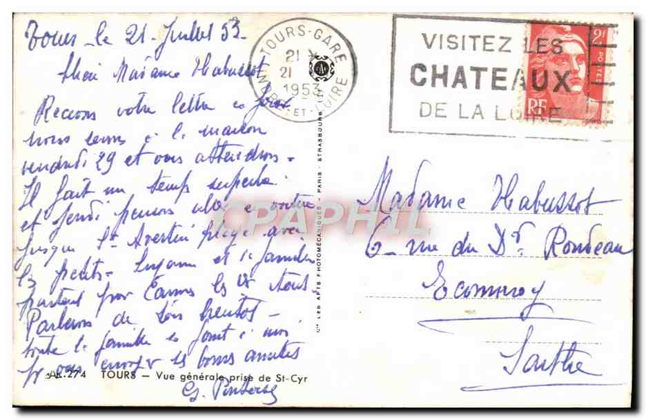 CPA Tours Vue Generale Prise de St Cyr  — Rückseite