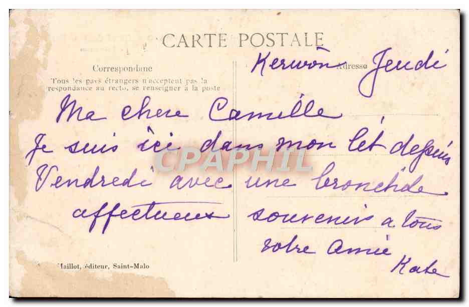 CPA Saint Malo Hotel Central Benoit La palmarium — Verso