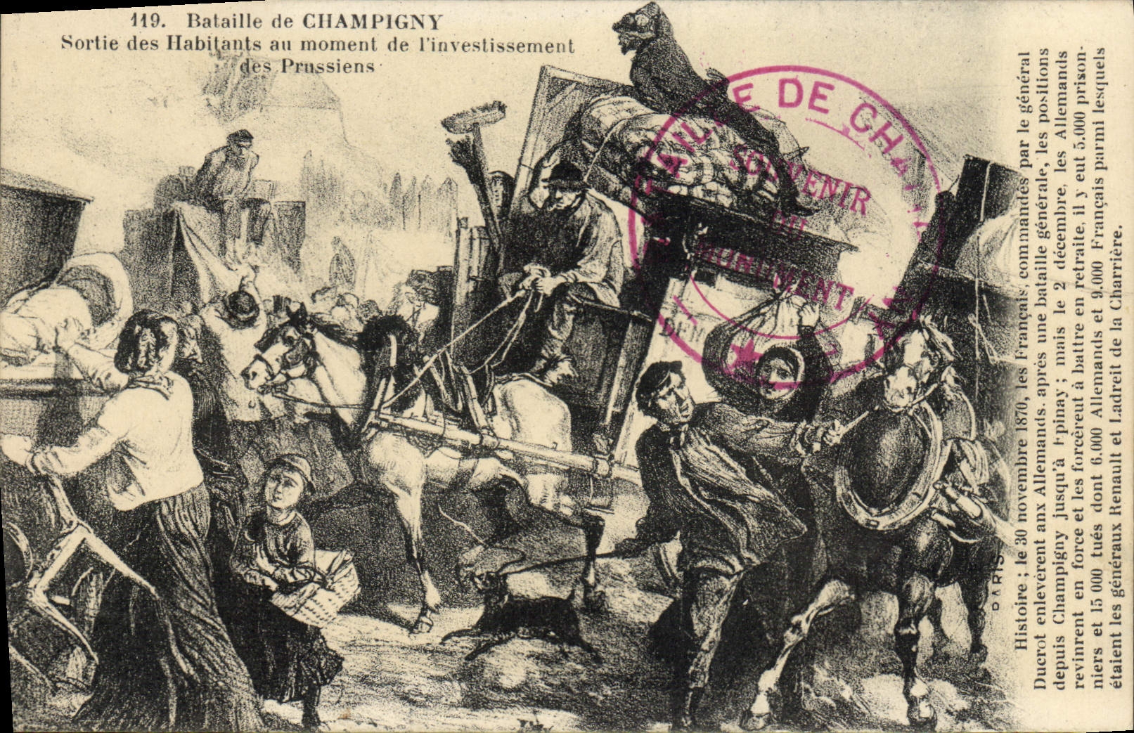 Bataille de CHAMPIGNY — Sortie des Habitants au moment de l'investissement des Prussiens — Musée Souvenir du Monument