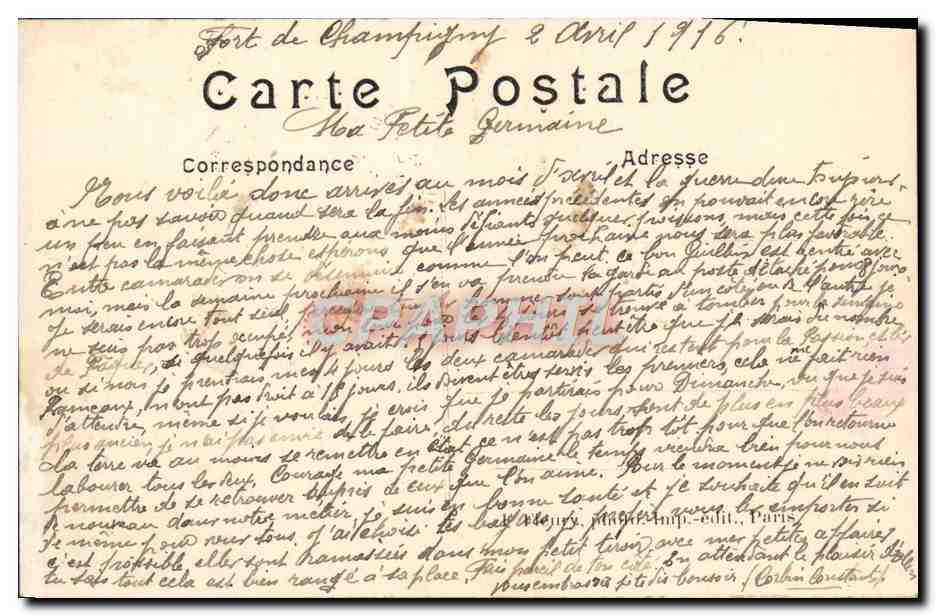 Bataille de CHAMPIGNY — Sortie des Habitants au moment de l'investissement des Prussiens — Musée Souvenir du Monument — Verso