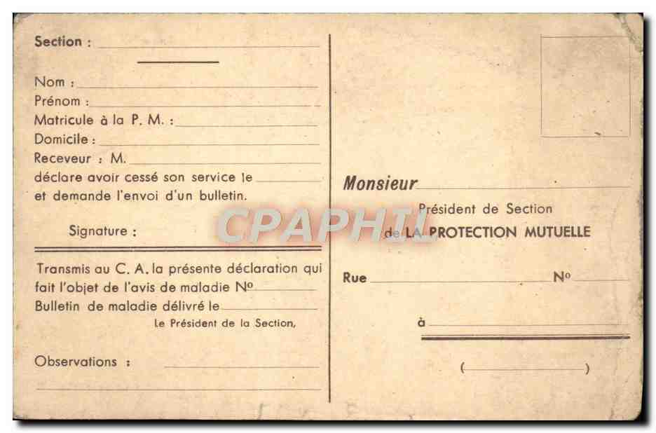 La Protection Mutuelle des Chemins de Fer — Siège social : 2 & 4, Place des Peupliers, Paris-13e — Rückseite
