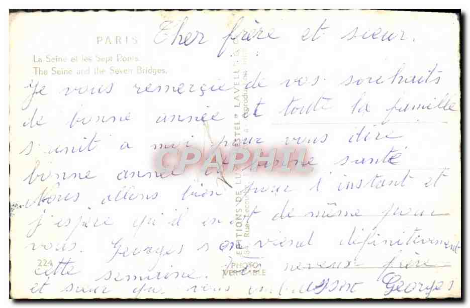 Paris — La Seine et les Sept Ponts — Étel — Verso