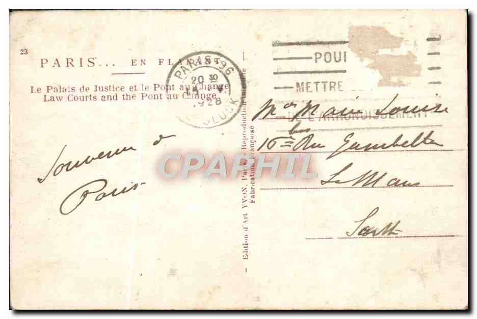 CPA Paris Le palais de justice et le pont au change — Rückseite