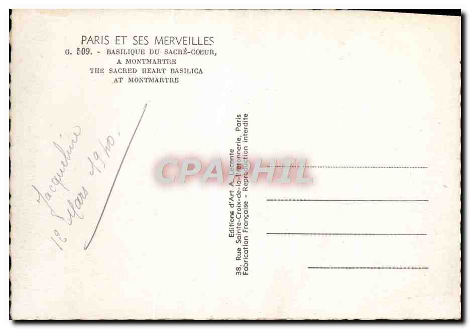 CPM Paris Basilique du Sacre Coeur Montmartre — Rückseite