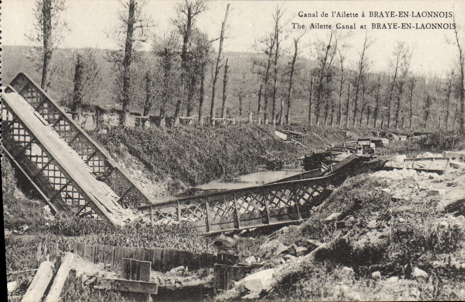 Canal de l'Ailette à Braye-en-Laonnois — vue du canal et d'un pont métallique — éditeur B. Nougard et H. Lastrait, Sceaux