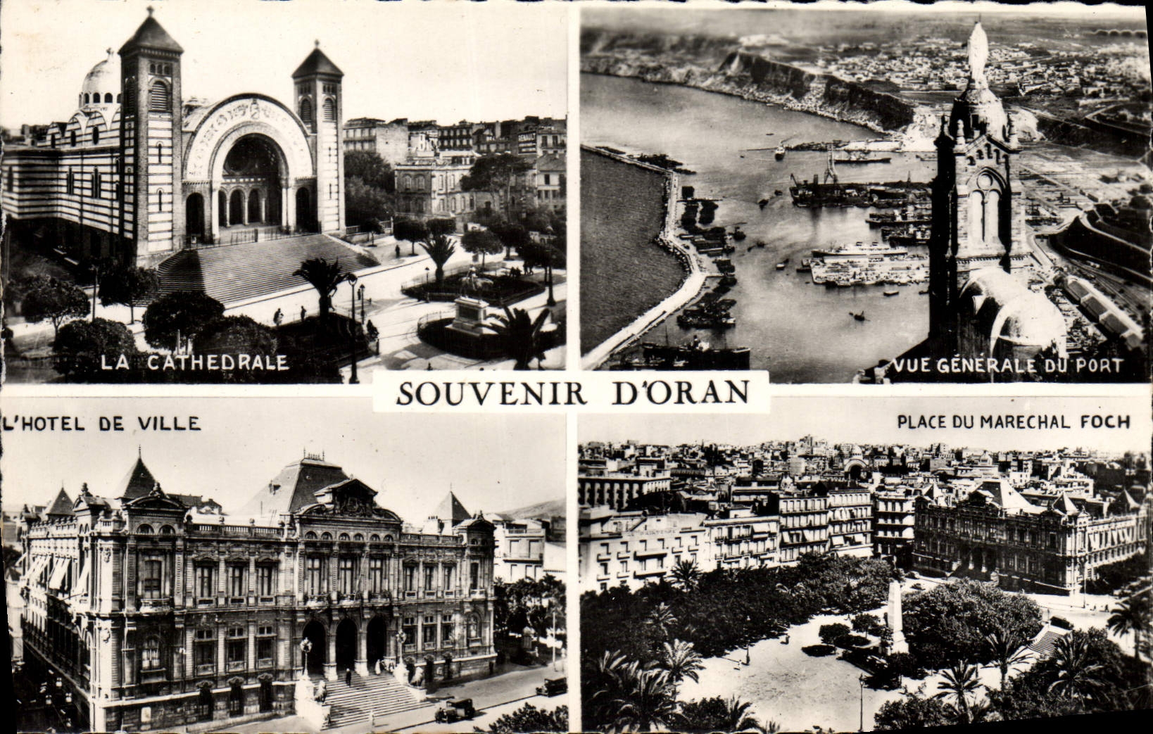 CPM Oran La cathedrale Vue generale du port Hotel de ville Place du Marechal Foch