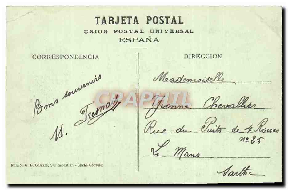 CPA San Sebastian Avenida De La Libertad — Back