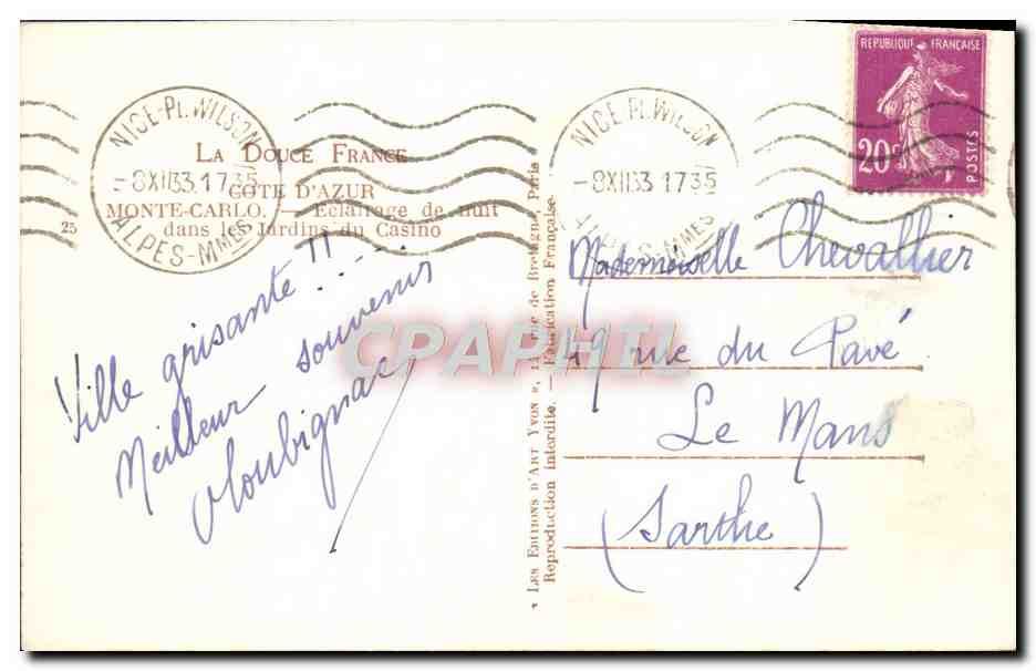 CPA Cote D'Azur Monte Carlo Eclairage de nuit dans les jardins du casino — Rückseite