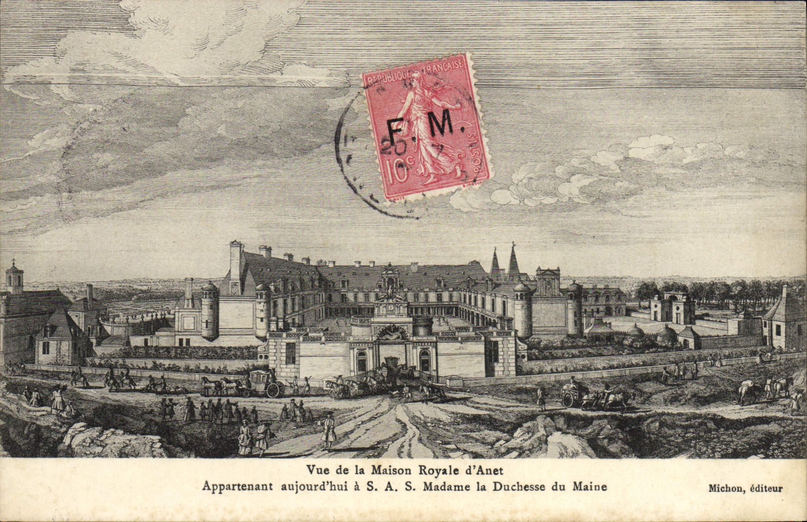CPA Vue De La Maison Royale D'Anet Timbre Semeuse FM 10c