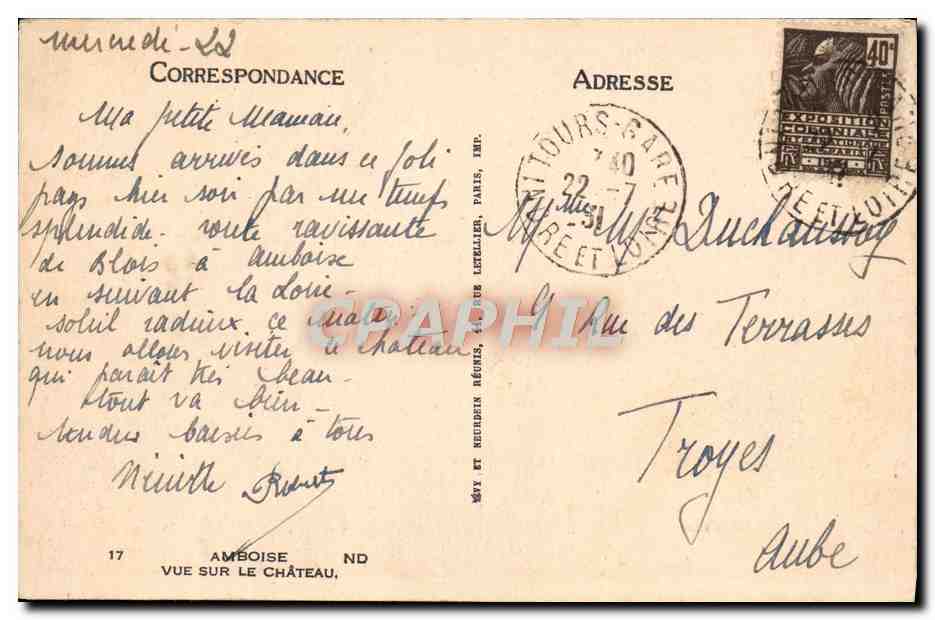 CPA Amboise Vue Sur Le Chateau — Rückseite