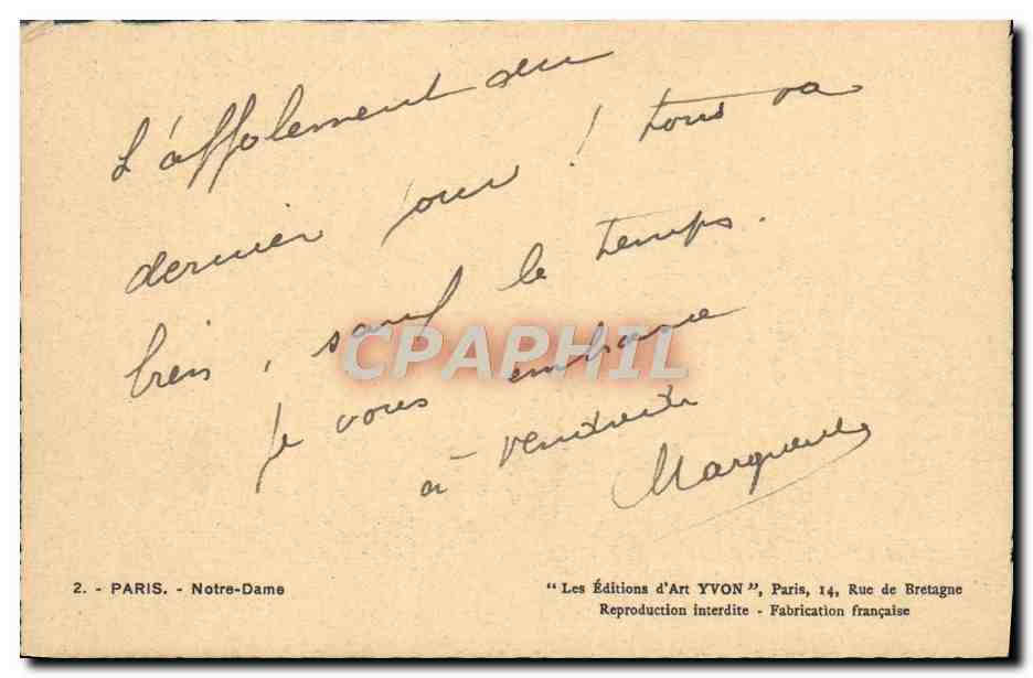 CPA Paris Notre Dame — Verso
