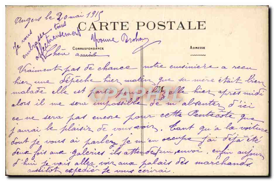 CPA Angers Vue Generale Prise Du Chateau — Back