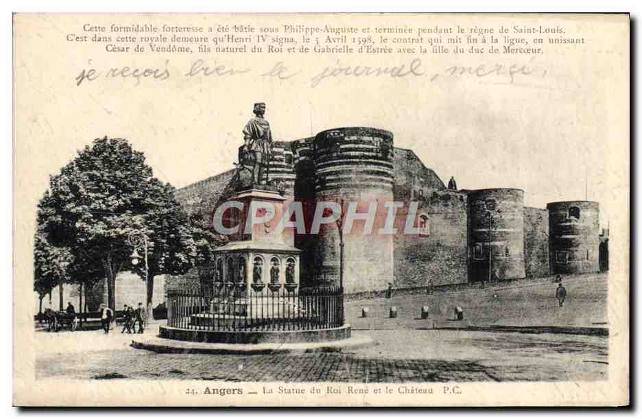 CPA Angers La Statue Du Roi Rene Et Le Chateau