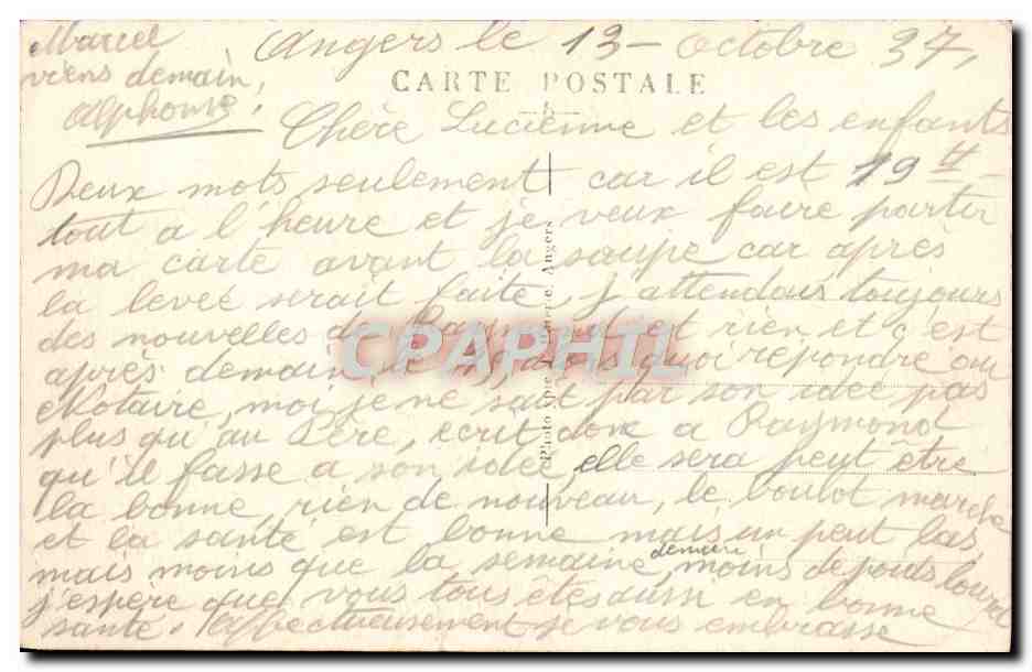 CPA Angers La Statue Du Roi Rene Et Le Chateau — Rückseite