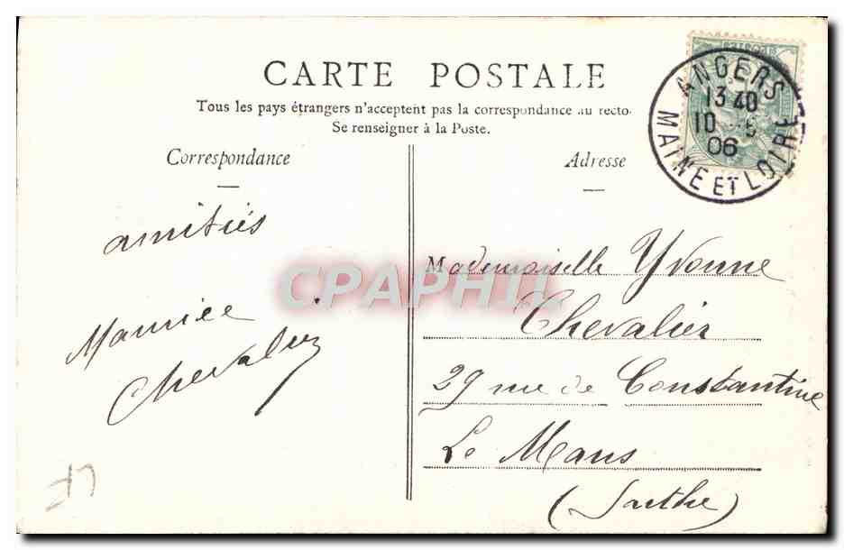 CPA Angers Chaire De La Cathedrale — Rückseite